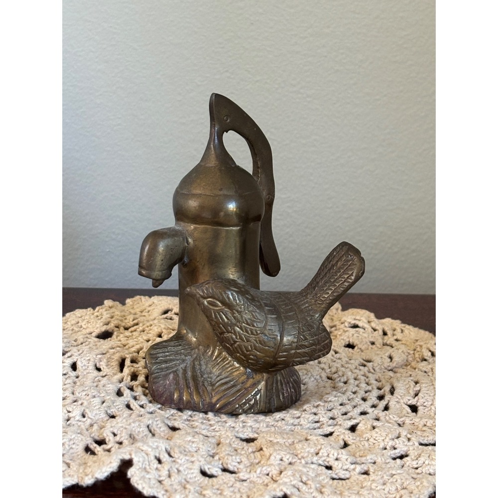 Vintage Solid Brass Bird on Water Spigot Pump patina MCM classic cottage